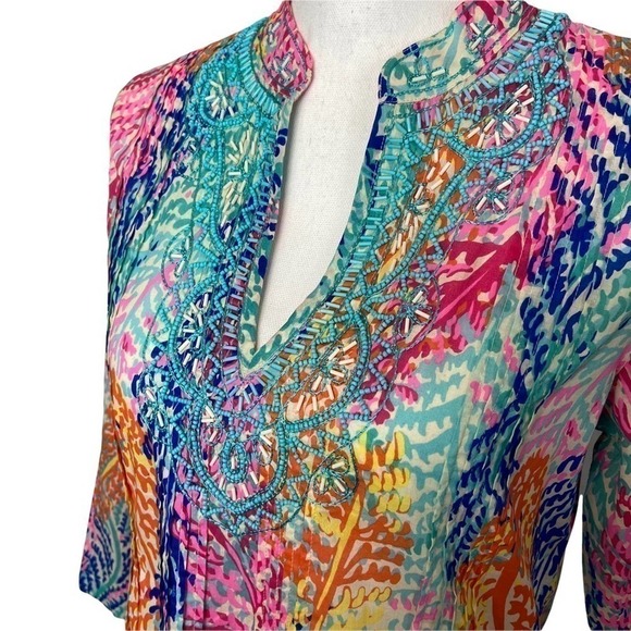 Lilly Pulitzer Sarasota Beaded Tunic Electric Feel Cameo White - Picture 7 of 15